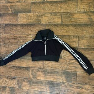 LG Black Cropped Zip-Up Jacket with White Stripes